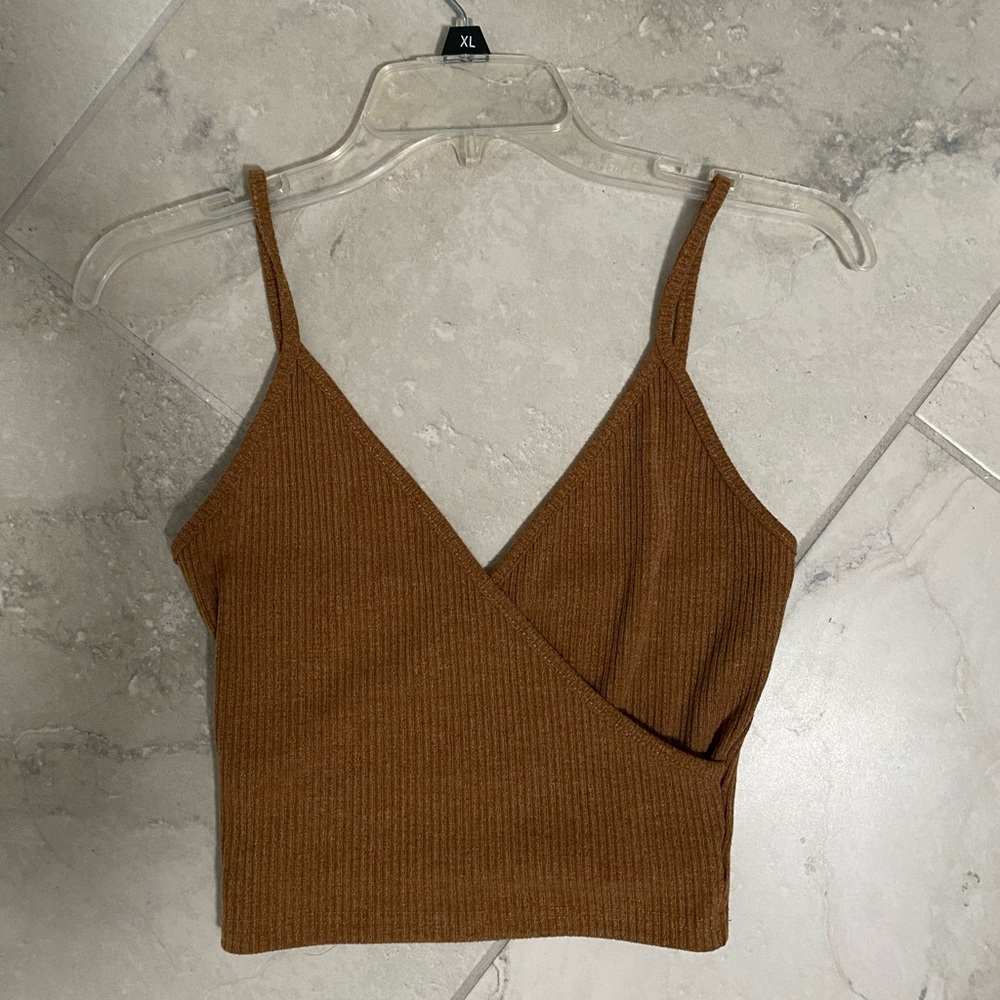 Brown Crossed Crop Top